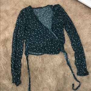 brandy melville green floral wrap top